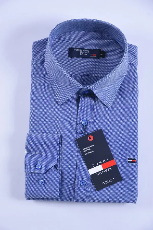 Chemise Tommy Oxford coton piqué Ref-Pc07810 ( Bleu roi )
